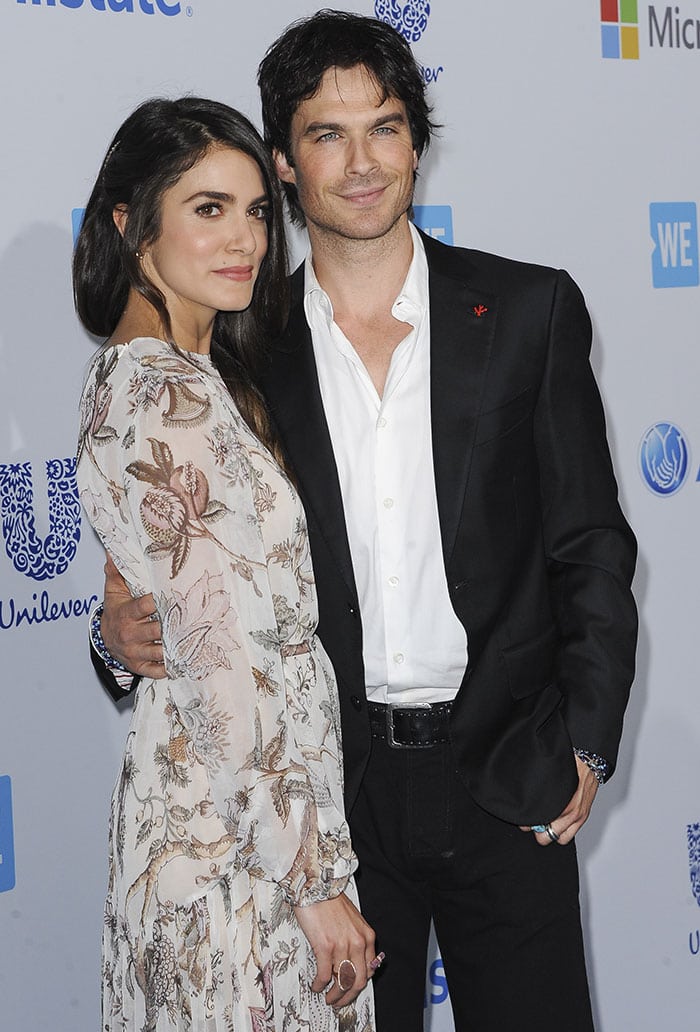 Nikki Reed and Ian Somerhalder pose for photos at WE Day California