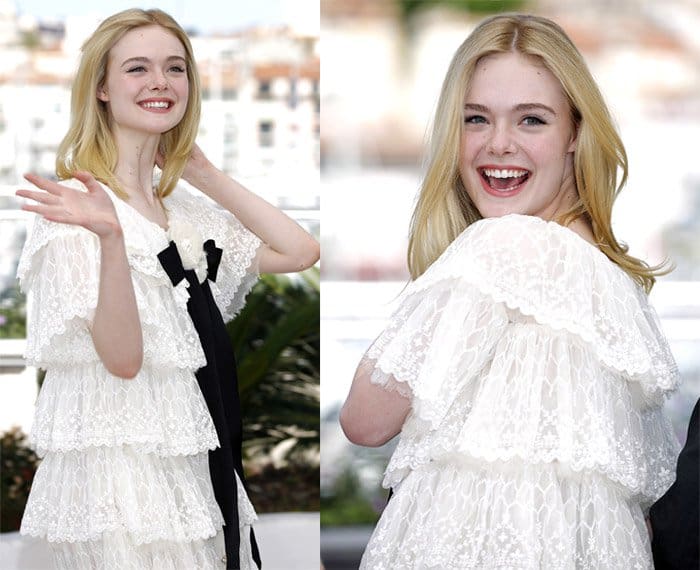 Staying true to her natural beauty, Elle Fanning chose a minimal makeup look, highlighting her features with a touch of mascara, pink lipstick, and a soft blush