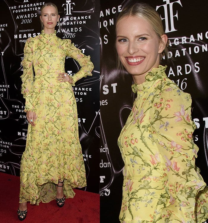 Karolina-Kurkova-flowy-yellow-floral-dress-Erdem