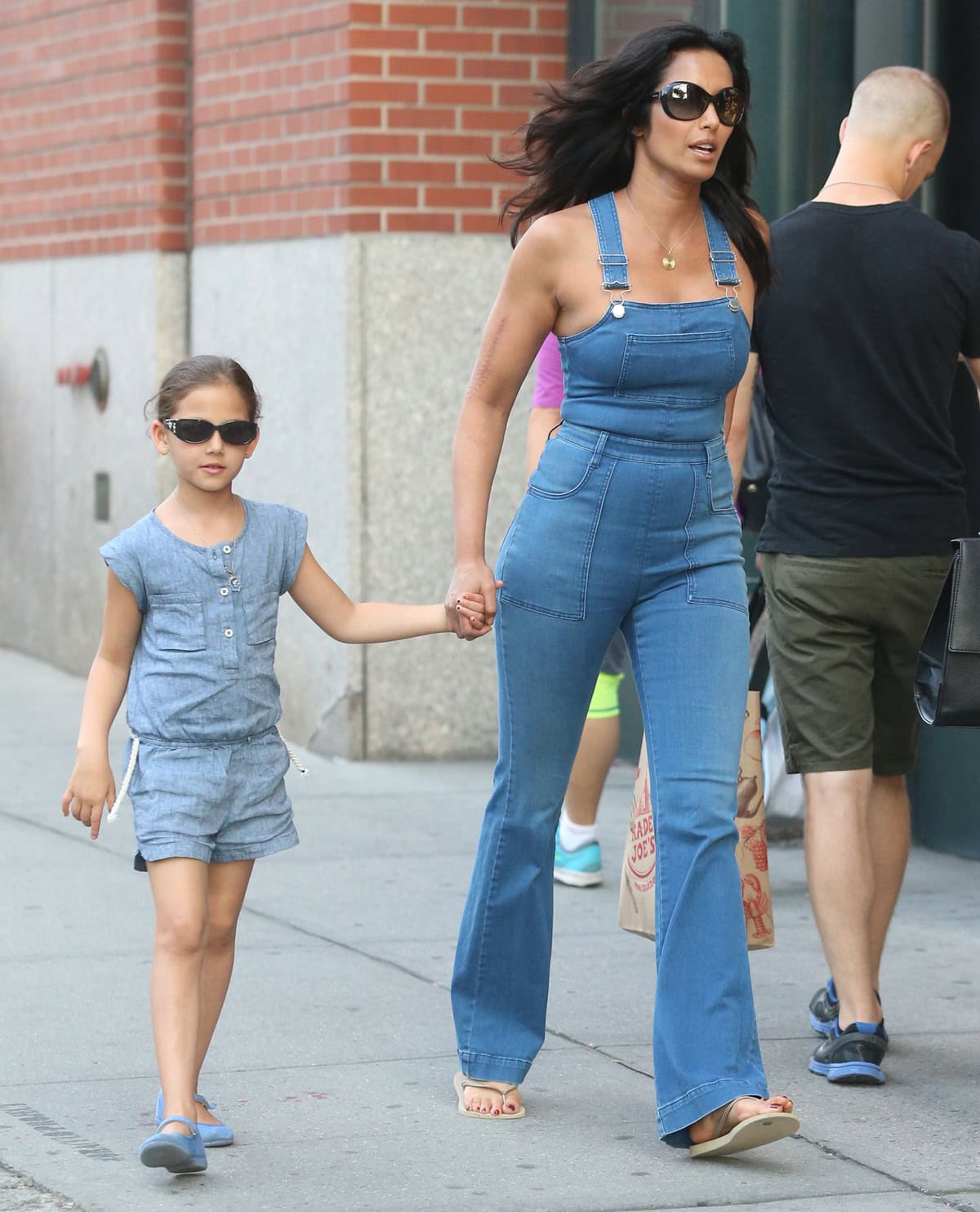 Padma Lakshmi and her daughter Krishna stroll through New York City in stylish denim outfits on June 30, 2016