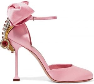 Miu Miu Baby Pink Satin Embellished Pumps - A Luxurious Statement Piece