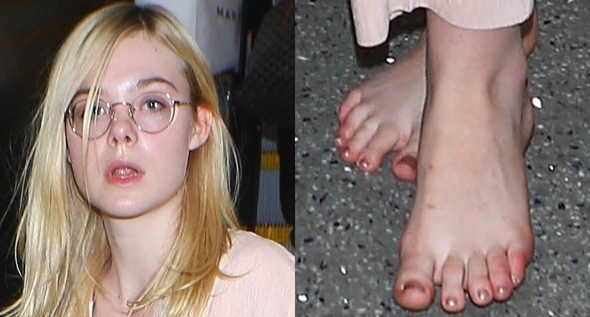 Elle Fanning Shows Off Her Funky Feet While Barefoot At LAX 