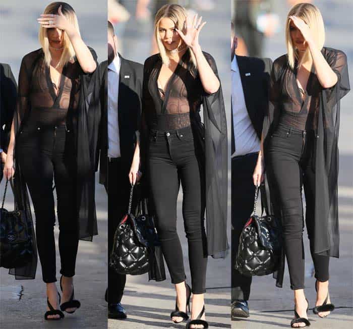 Khloe Kardashian waved to fans while arriving for her television appearance