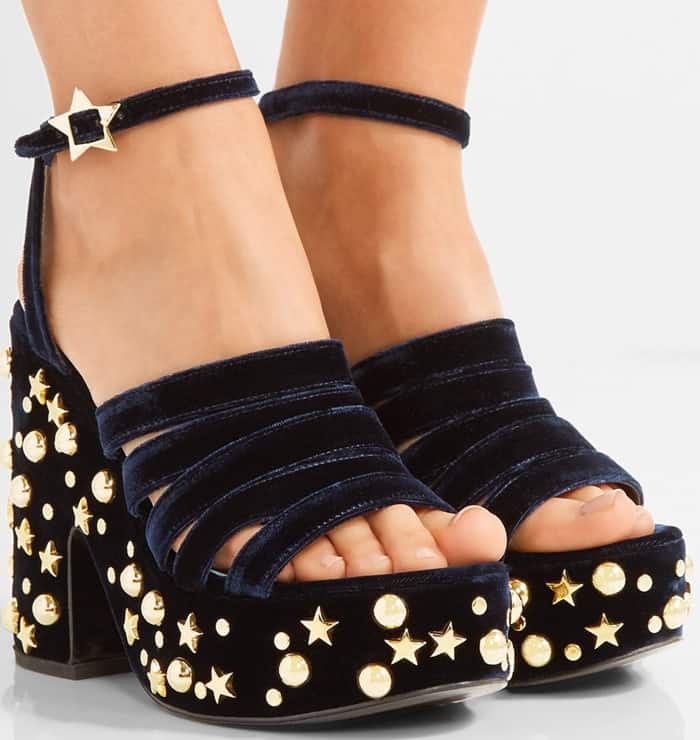 MR by Man Repeller 'Lol If You Think I’m Walking' Embellished Velvet Platform Sandals