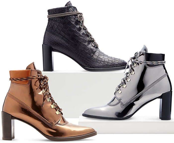 The Stuart Weitzman 'Gigi' Lace-Up Booties are are available in a variety of colors, including black, brown, and silver