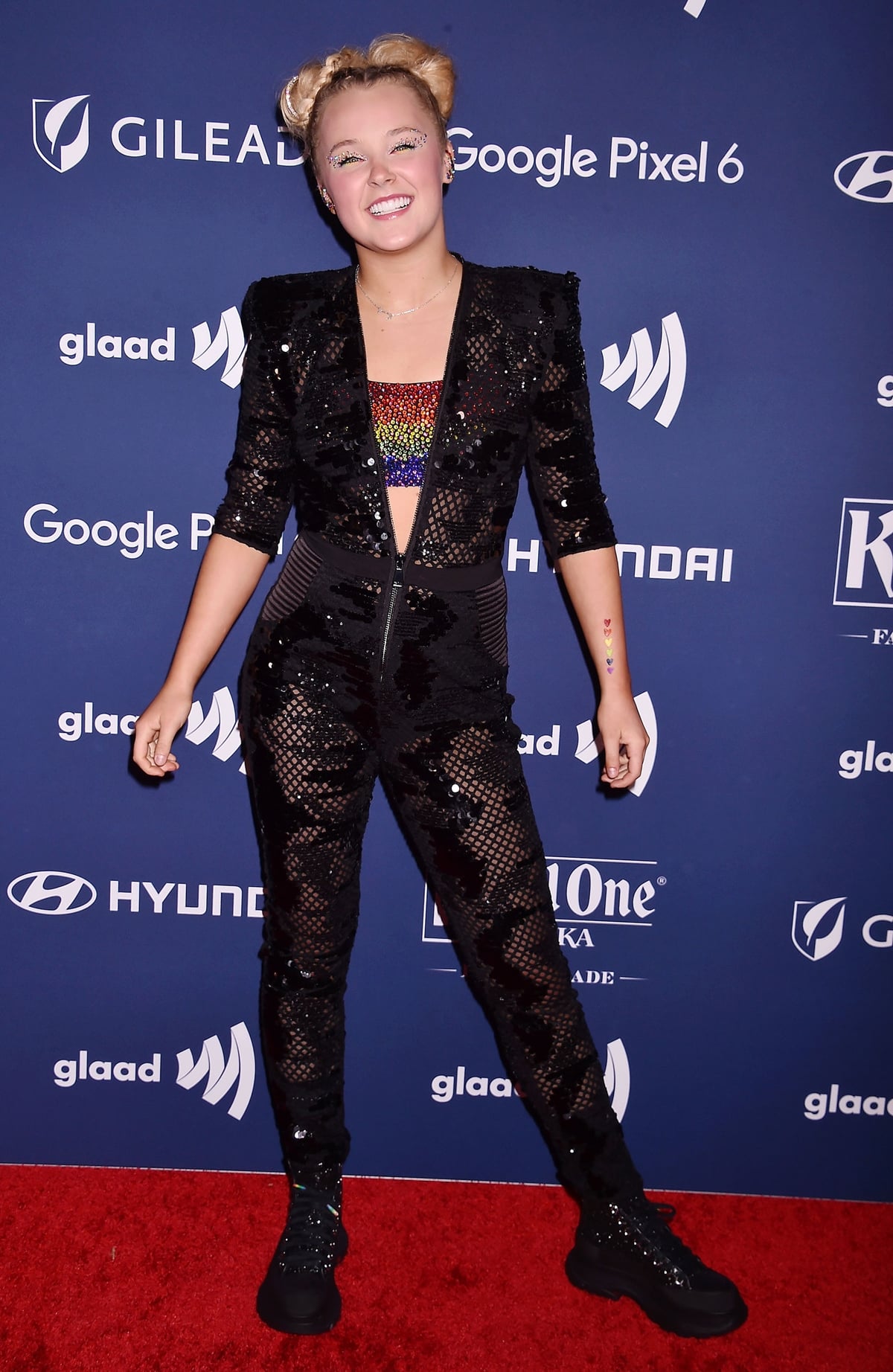 JoJo Siwa sparkled in a lace jumpsuit at the 33rd Annual GLAAD Media Awards