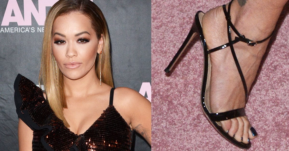 Rita Ora in Johanna Ortiz Dress and Gianvito Rossi 'Carlyle' Sandals