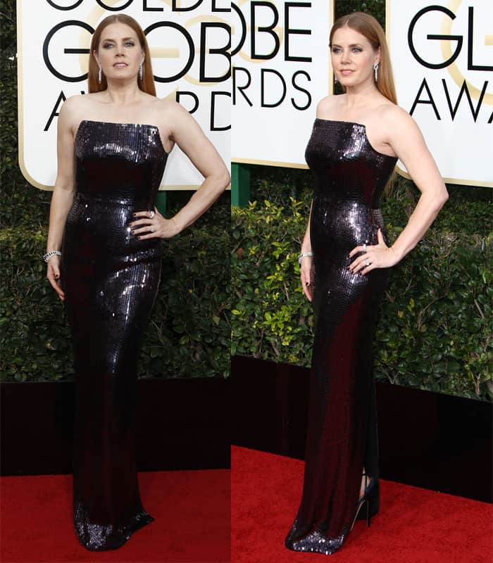 Amy Adams stuns in a sleek, structured Tom Ford gown, proving that understated can still be sexy