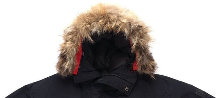 Less voluminous raccoon fur on a fake parka