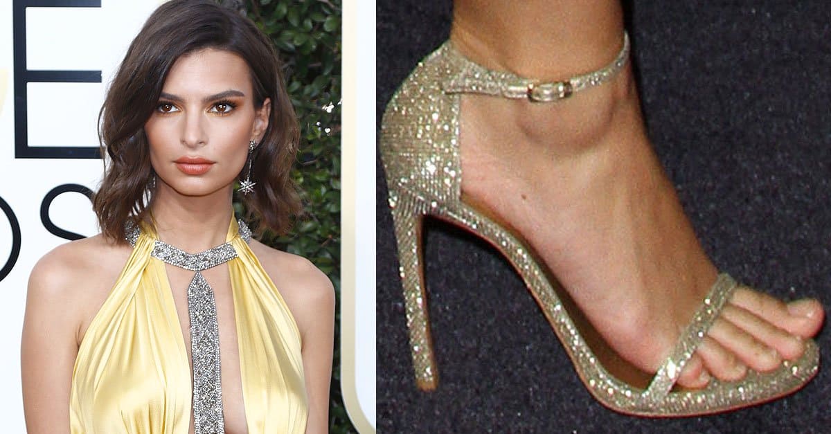 Emily Ratajkowski At Golden Globes In Stuart Weitzman Nudist Sandals