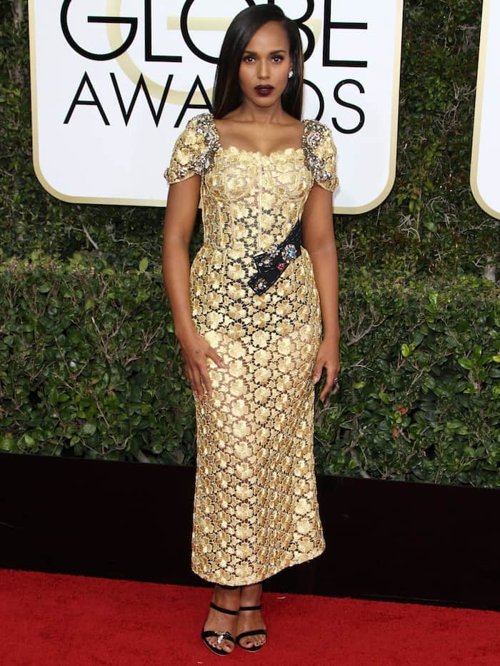 Kerry Washington in a Dolce & Gabbana dress for the 2017 Golden Globes at the Beverly Hilton Hotel