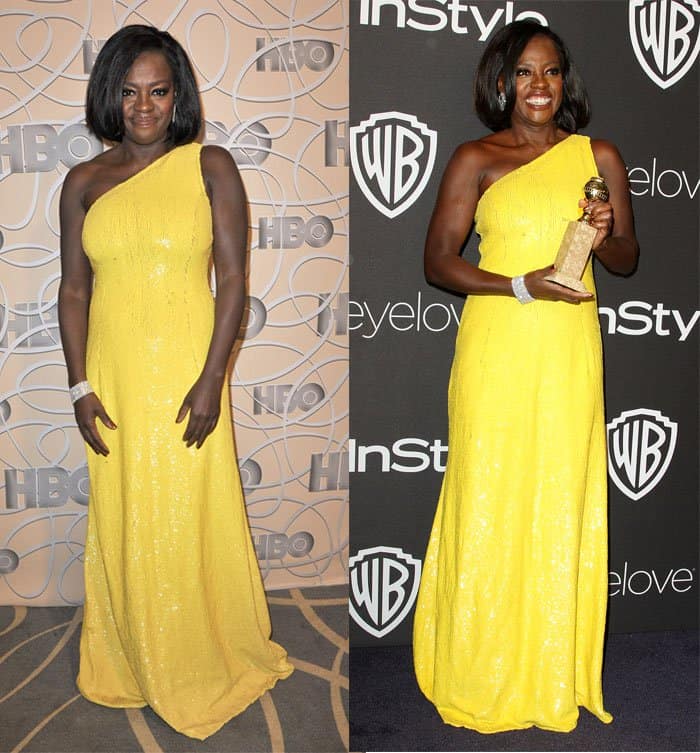 Viola Davis brings a burst of color to the red carpet with her bold yellow, one-shoulder Michael Kors gown