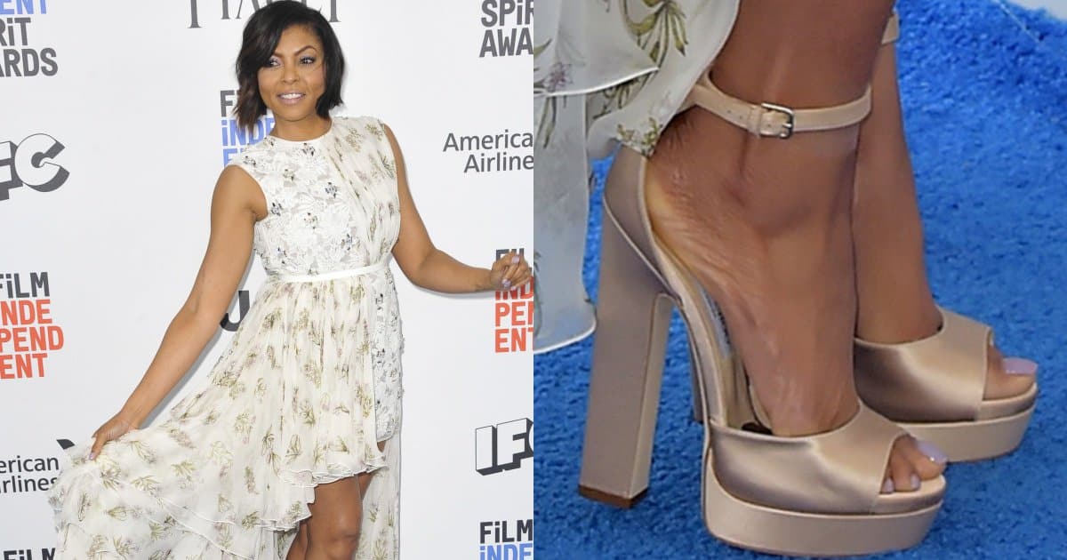 Taraji P. Henson in Rose-Gold New April Ankle-Strap Sandals