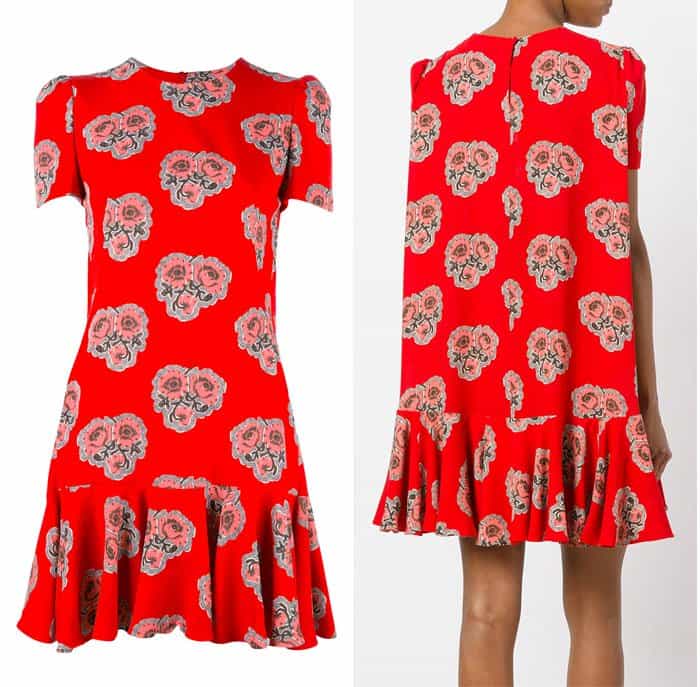 Alexander McQueen Rose Print Flounce Dress