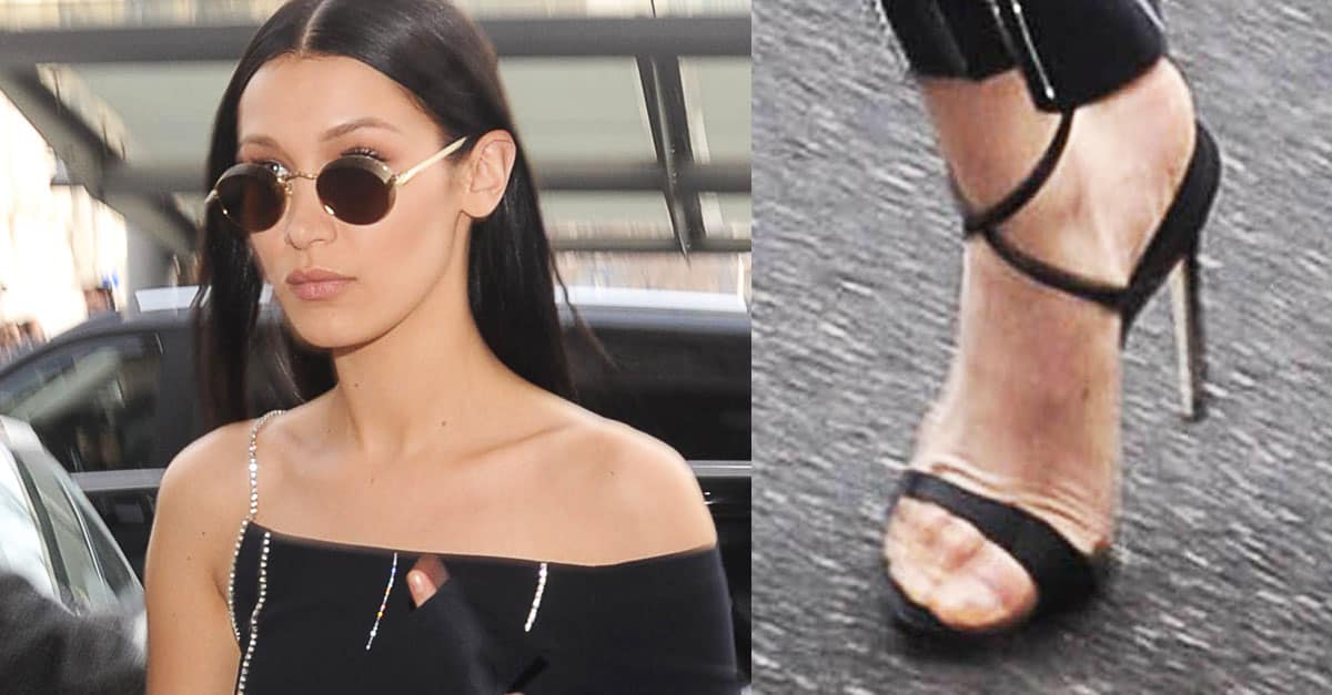 Bella Hadid in Area Two-Piece and Giuseppe Zanotti 'Dionne' Sandals