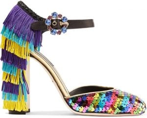 Fringe Dolce & Gabbana Mary Jane Pumps With Rainbow-Sequined Toe Caps