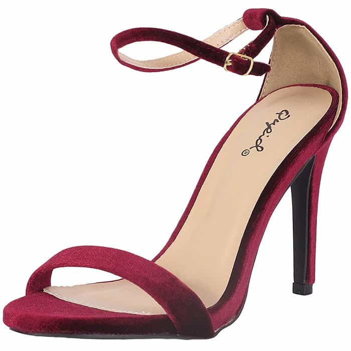 Qupid Grammy-01 Ankle-Strap Sandals in garnet velvet