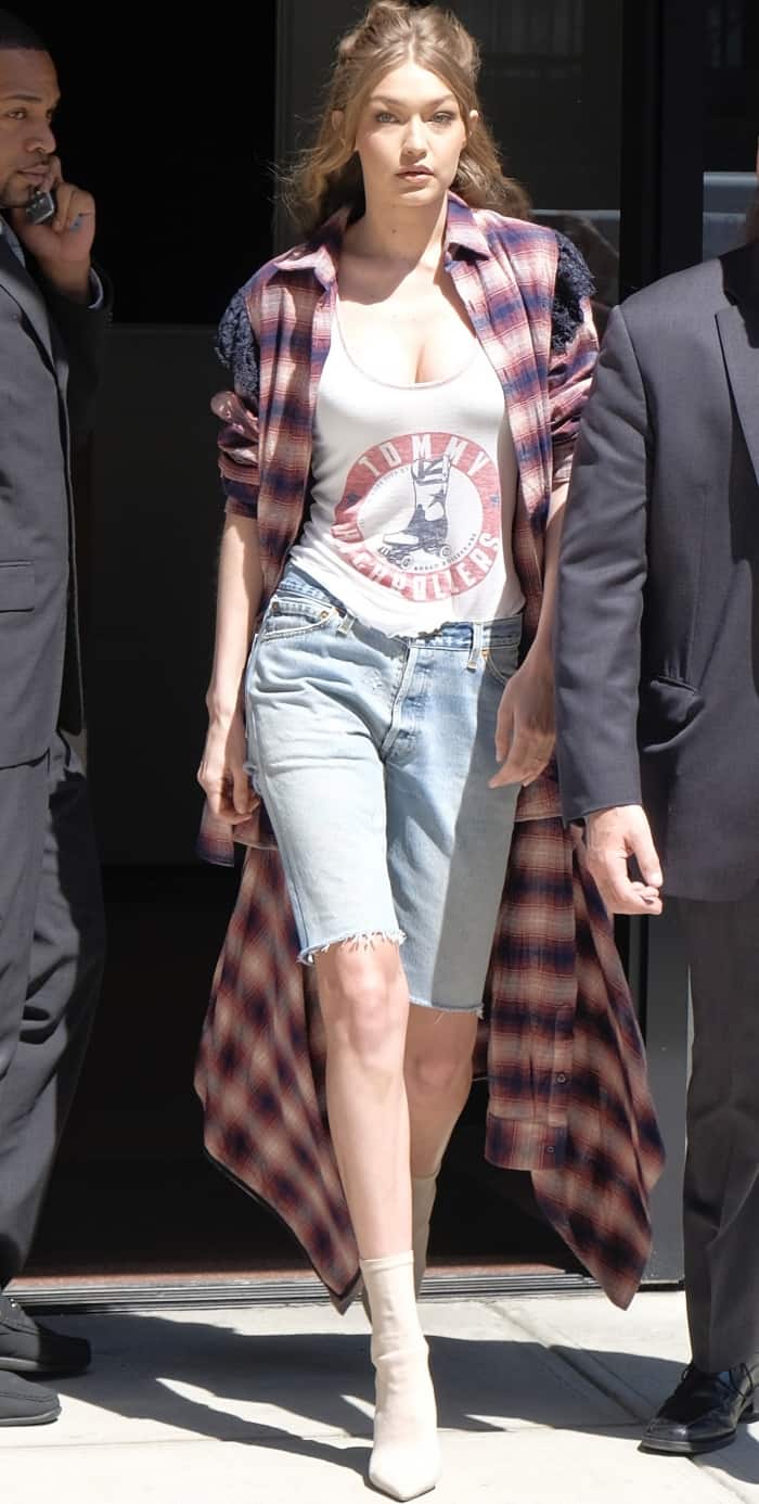 Gigi Hadid in Dr Martens 'Coralia' Boots and Tony Bianco 'Diddy' Booties