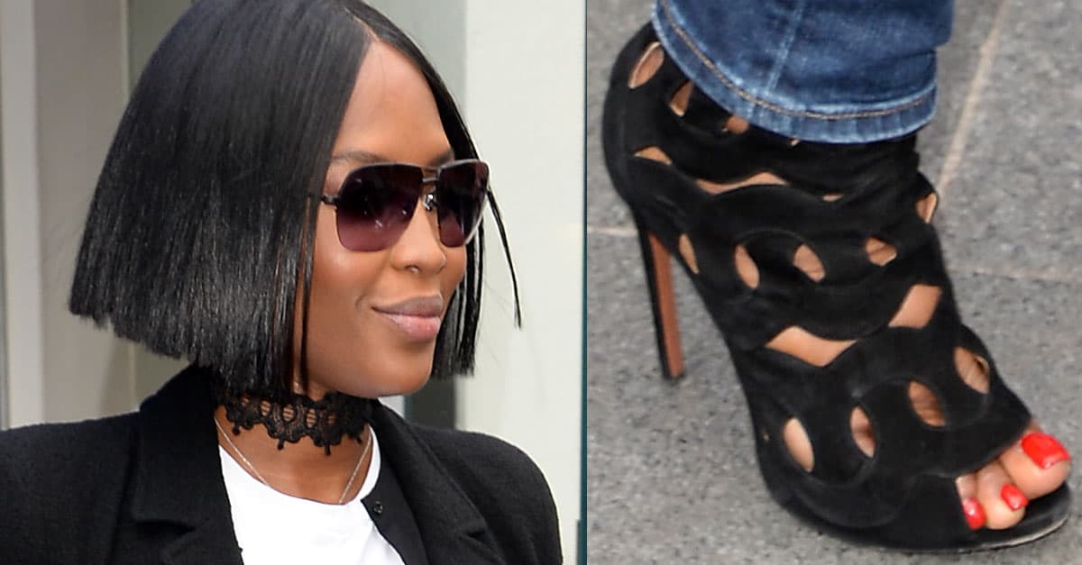 Naomi Campbell Promotes Fashion for Relief in Alaïa Cutout Sandals