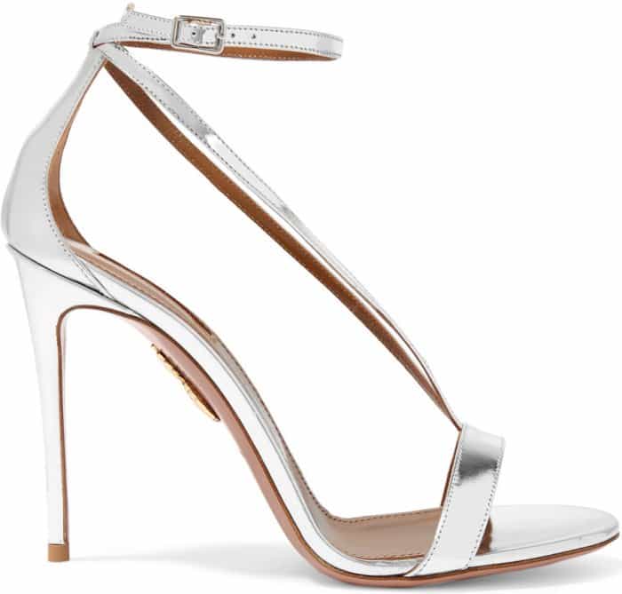 Aquazzura “Casanova” Metallic Leather Sandals in Silver