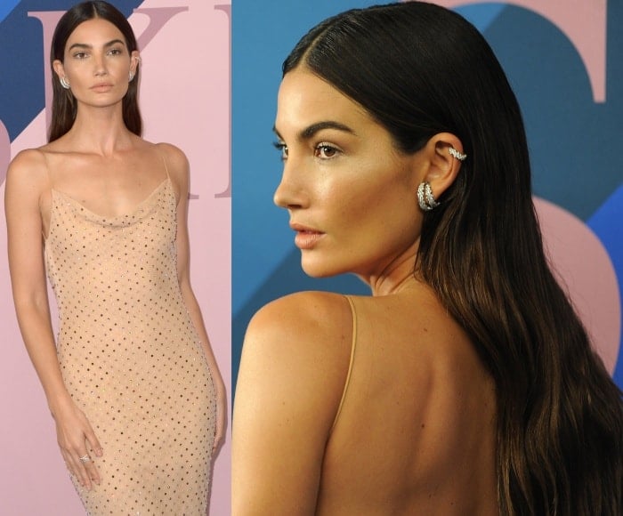 Lily Aldridge's sleek center-parted tresses tucked behind her ears to show off her Ana Khouri jewelry