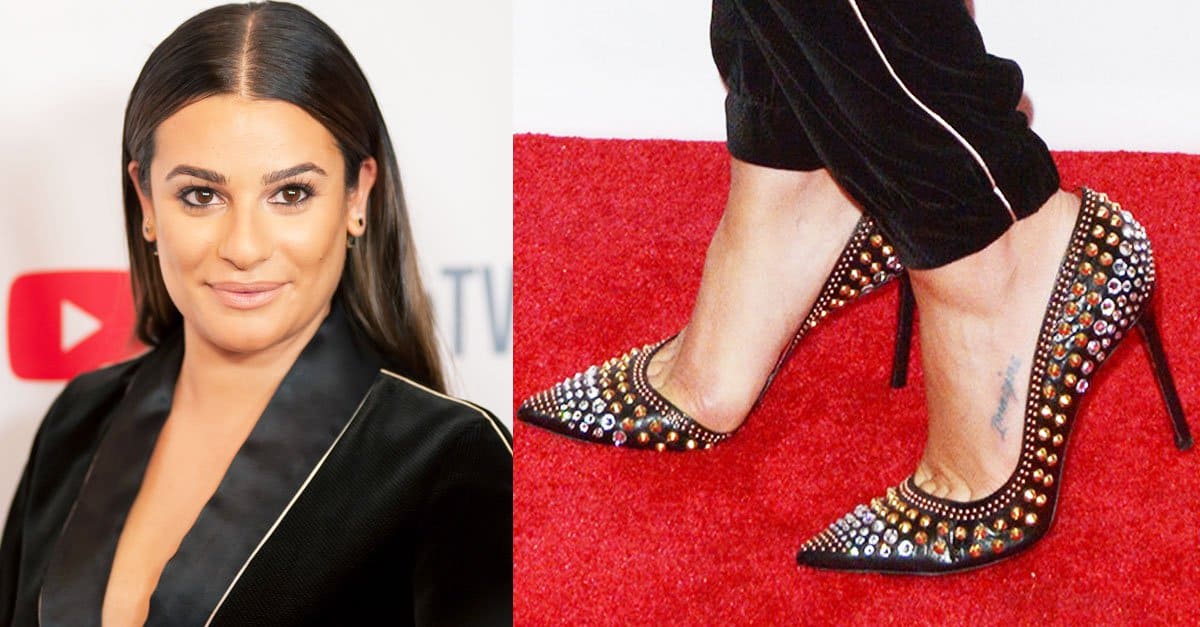 Lea Michele Pairs Luxurious Pajamas With Cesare Paciotti Pumps