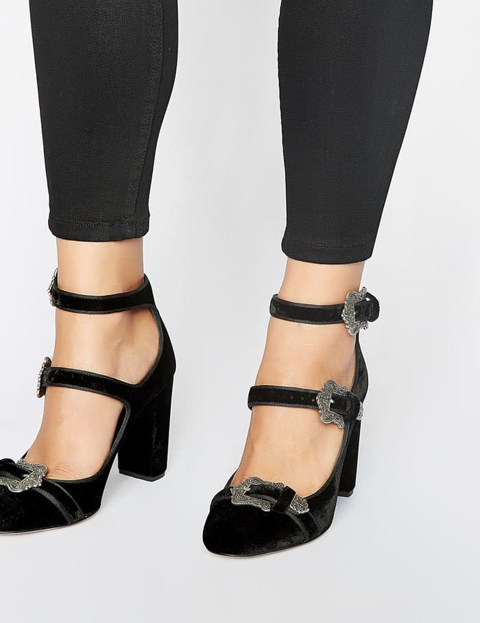 The Kooples Black Velvet T-Strap Pumps