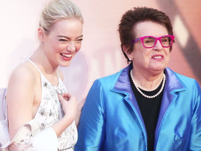 Emma shares a few laughs with real life tennis champ, Billie Jean King