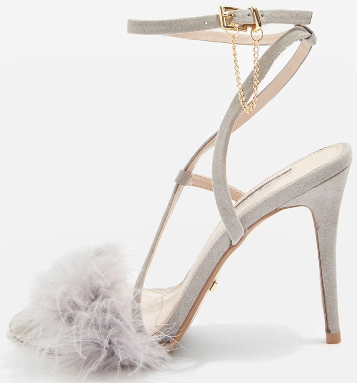 Grey Racey Feathered Heeled Sandals