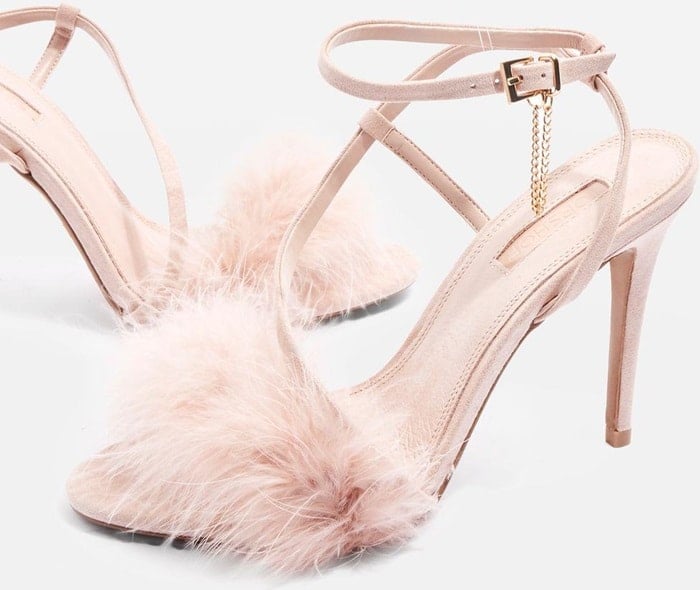 Nude 'Racey' Feathered Heeled Sandals