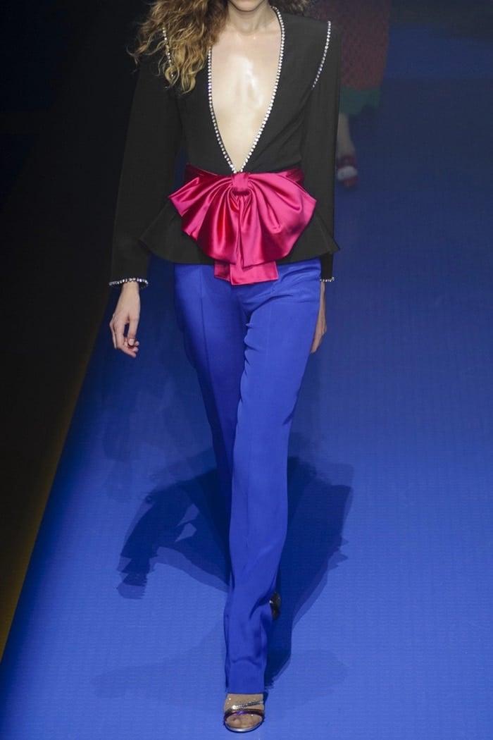 Gucci's pants were worn with this jacket on the Spring '18 runway - the cobalt-blue and fuchsia looked so striking together