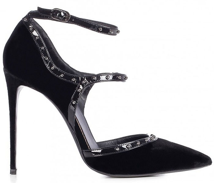 Le Silla 'Borgia' Studded-Strap Black Velvet Pumps