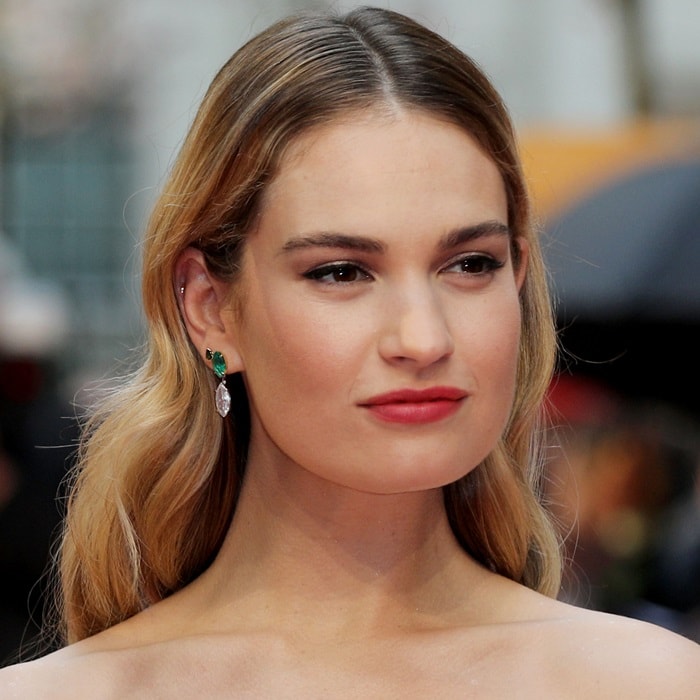 Lily James Captivates in Off-the-Shoulder Floral Dress and Metallic Sandals