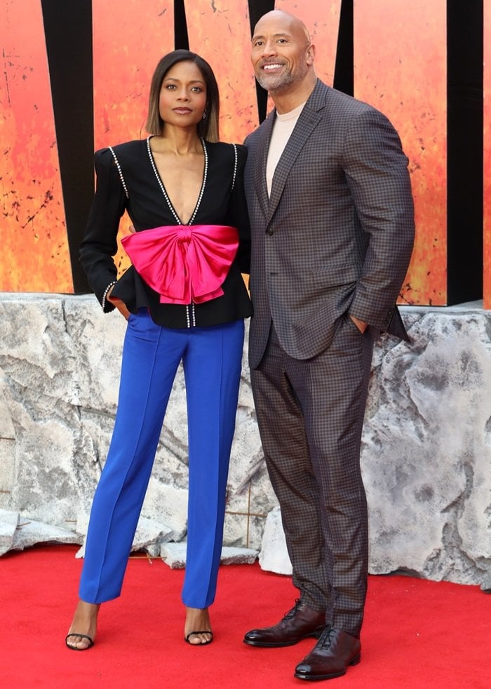Naomie Harris and Dwayne “The Rock” Johnson on the red carpet at the European premiere of their anticipated film 'Rampage'