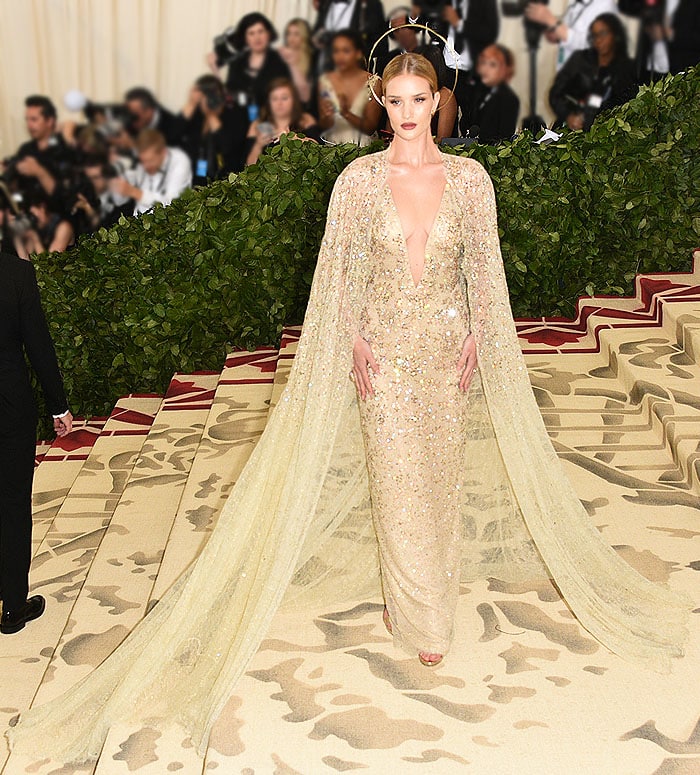 Kate Bosworth and Rosie Huntington-Whiteley in Gold Sandals at Met Gala