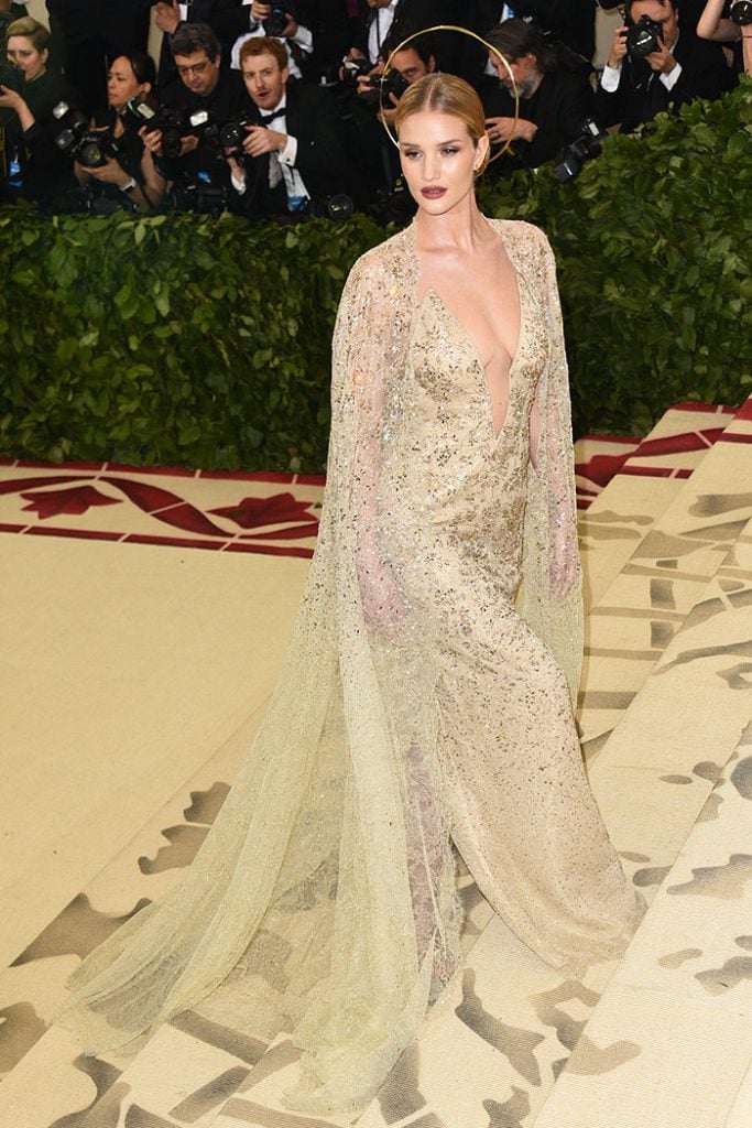 Kate Bosworth and Rosie Huntington-Whiteley in Gold Sandals at Met Gala