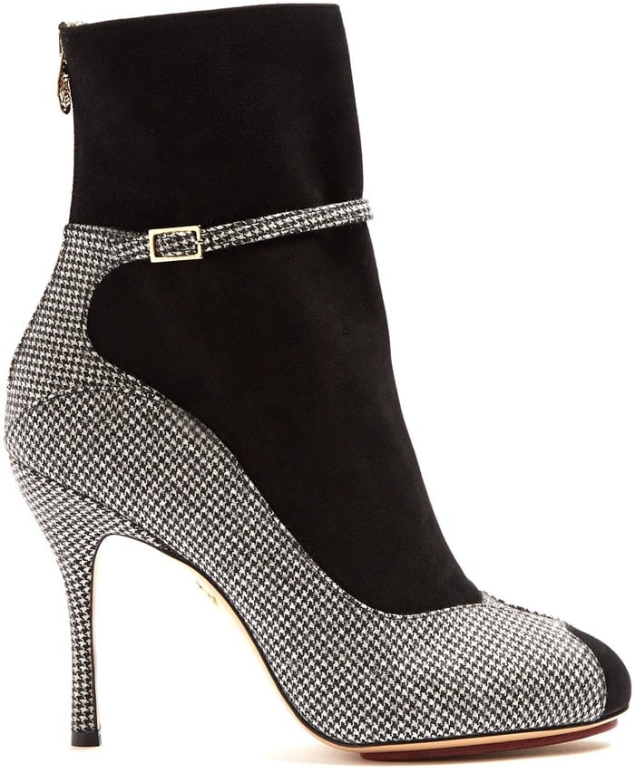 Charlotte Olympia 'Incognito' Houndstooth Suede and Wool Boots