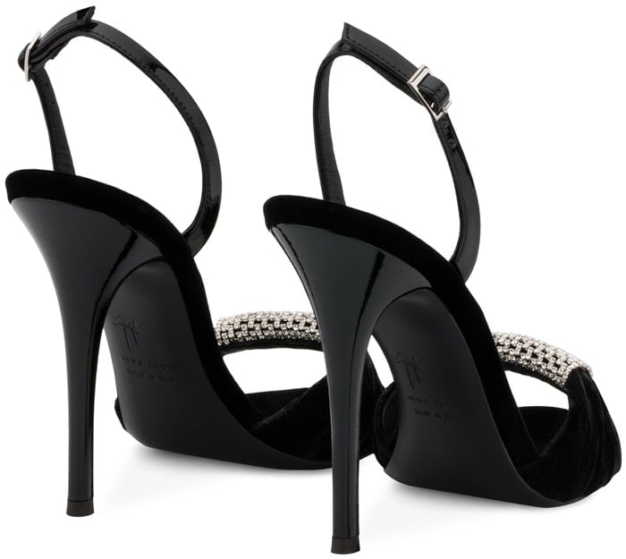 Black Velvet Sling-Back Sylvia Sandals With Crystal Brooch