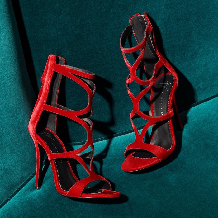 Striking Red Velvet 'Lorene' Cage Sandals