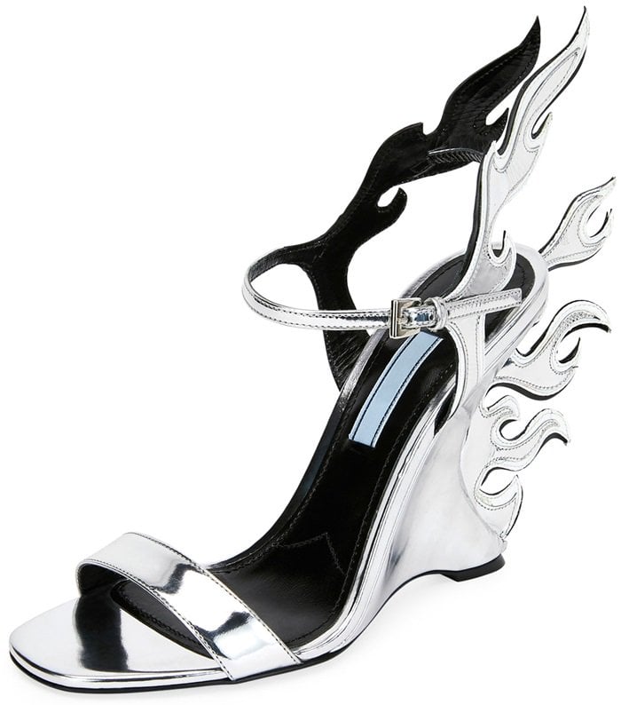 Prada Flame Patent Leather Wedge Sandals