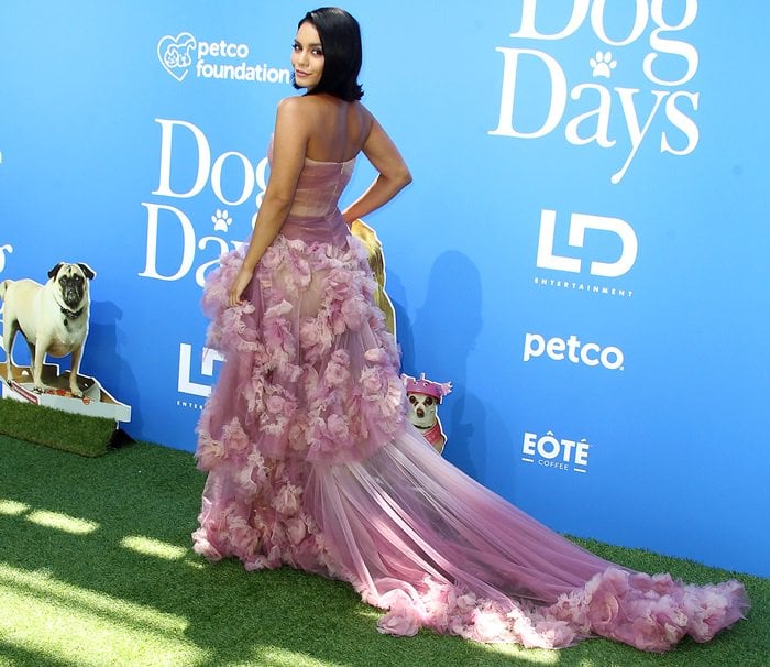 Vanessa Hudgens looked breathtaking in a dress from Harvey Weinstein's designer ex-wife and Marchesa co-founder, Georgina Chapman