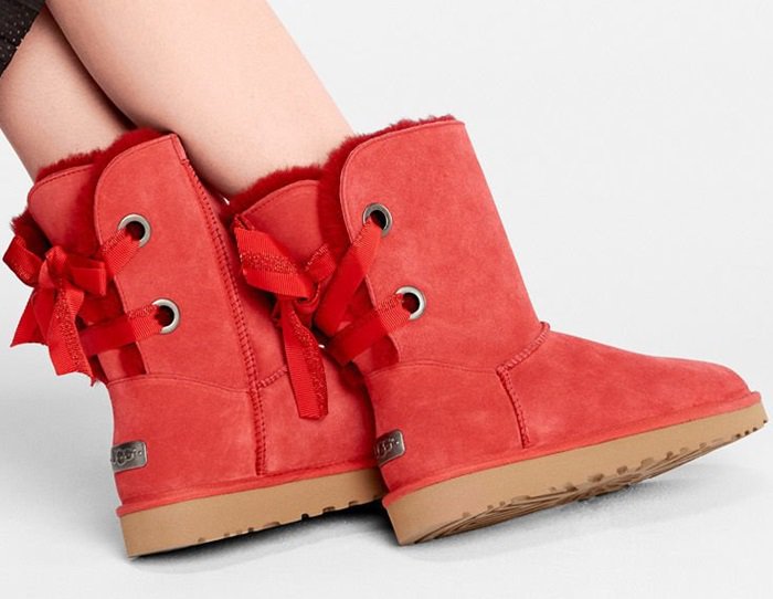 red uggs with bows on the back