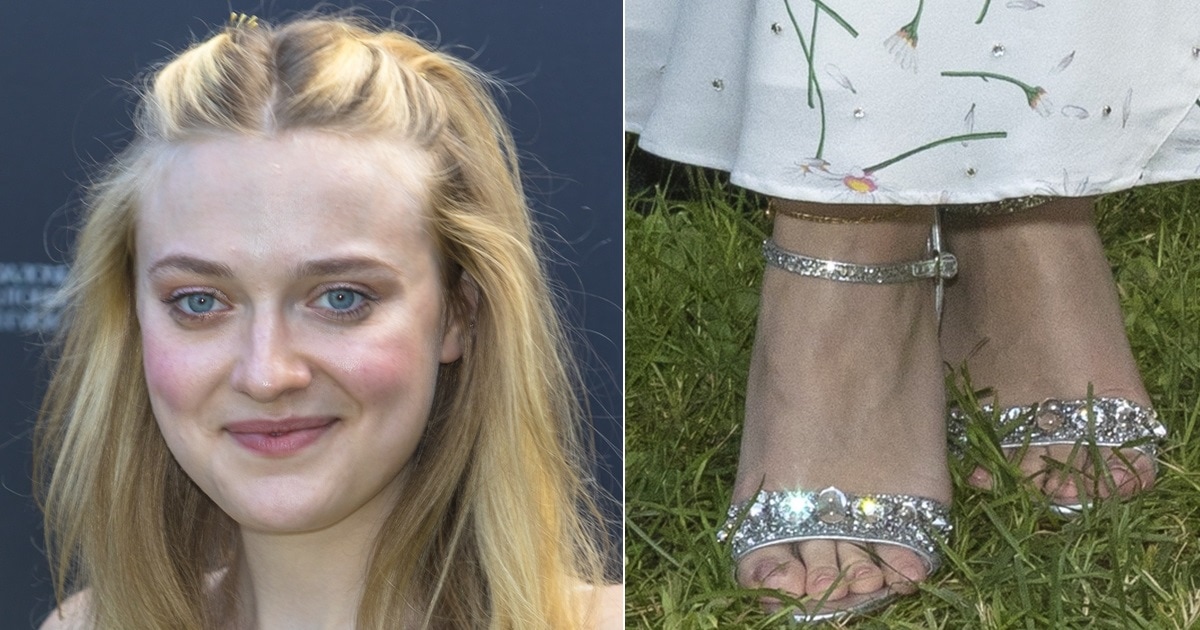 Dakota Fanning Promotes Women’s Tales in Miu Miu Glitter Sandals