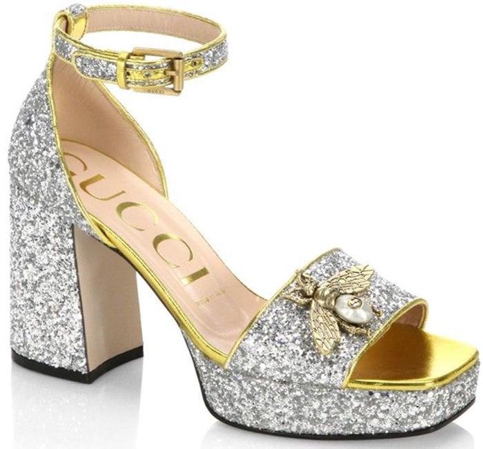 Gucci Soko Glitter Bee Applique Sandals
