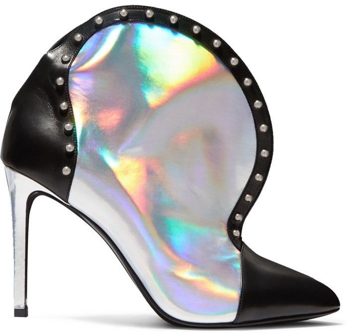 Iren Studded Smooth and Iridescent Leather Ankle Boots