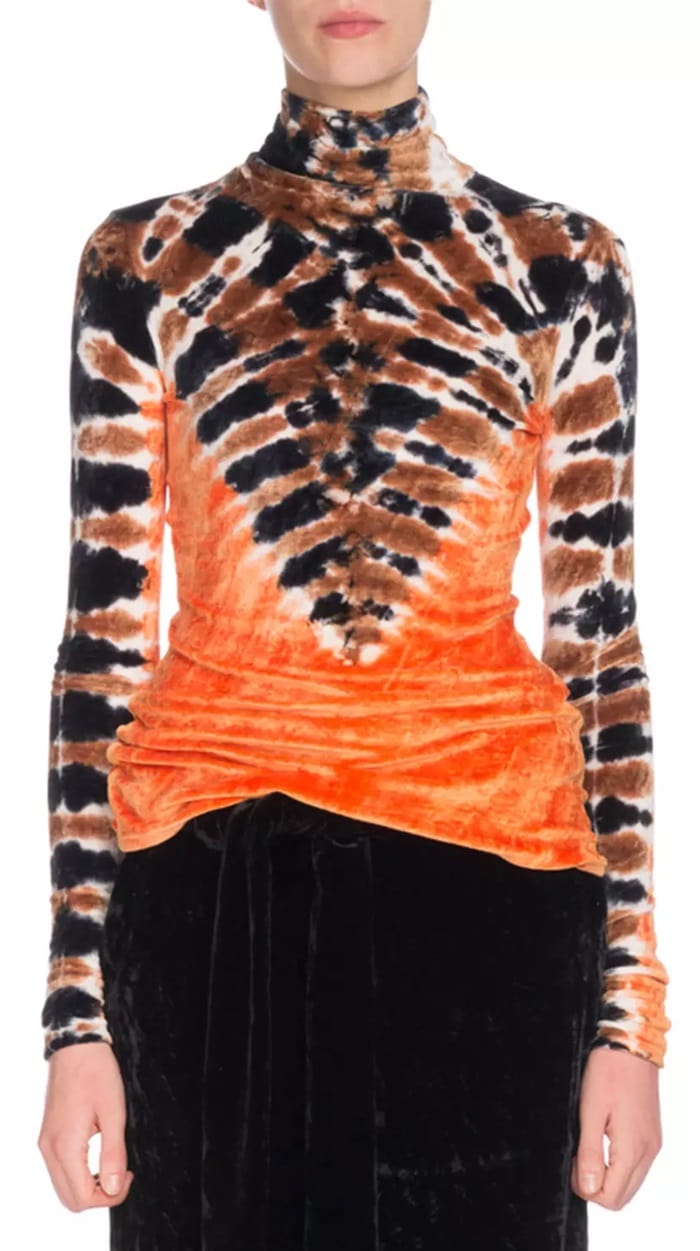 Proenza Schouler Turtleneck Long-Sleeve Tie-Dye Degrade Velvet Top