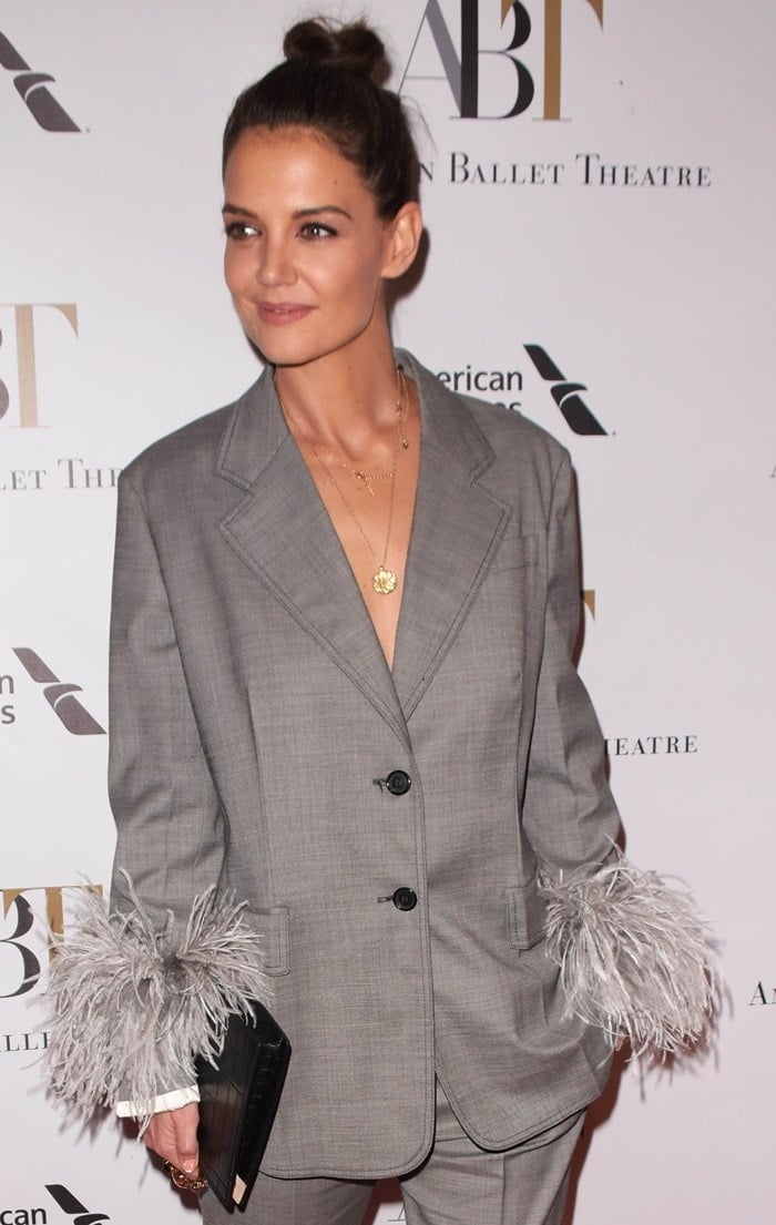 Katie Holmes wearing a two-button blazer from Prada