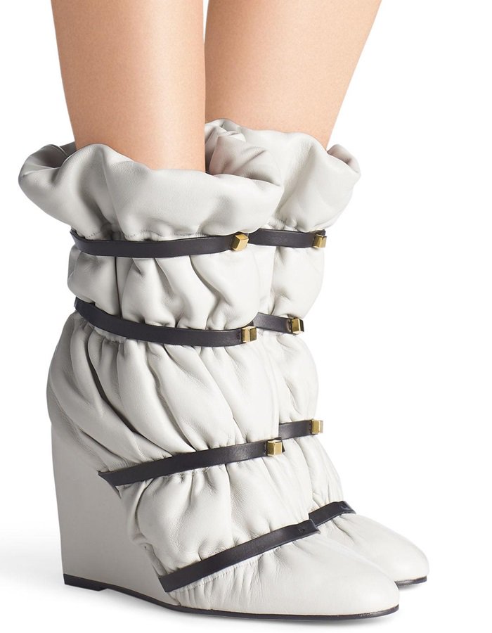 Snow White Duvet Studded Leather Wedge Boots