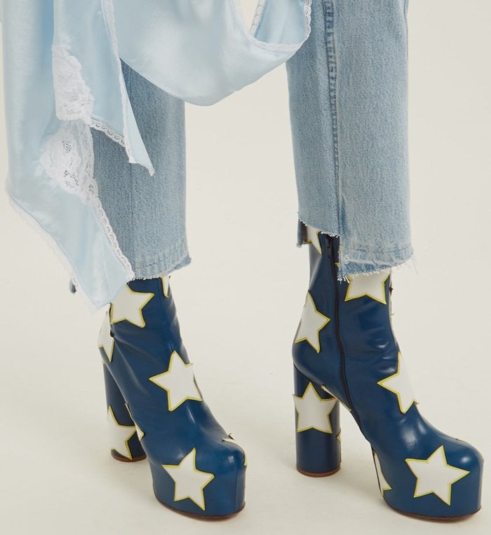 Dua Lipa's Star-Appliqué Block-Heel Leather Boots by Vetements