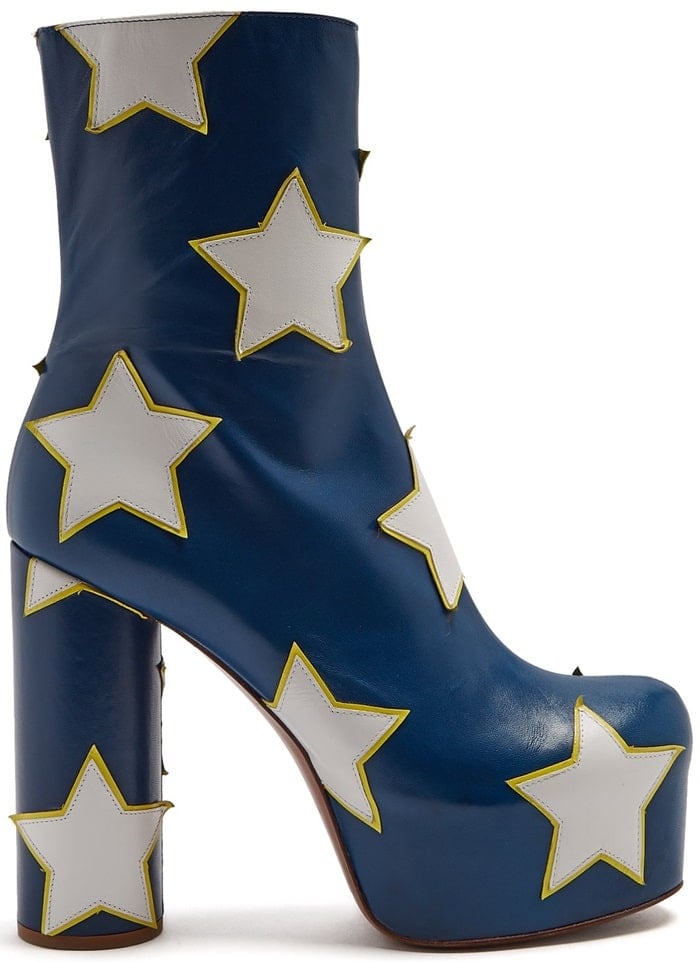 Dua Lipa's Star-Appliqué Block-Heel Leather Boots by Vetements
